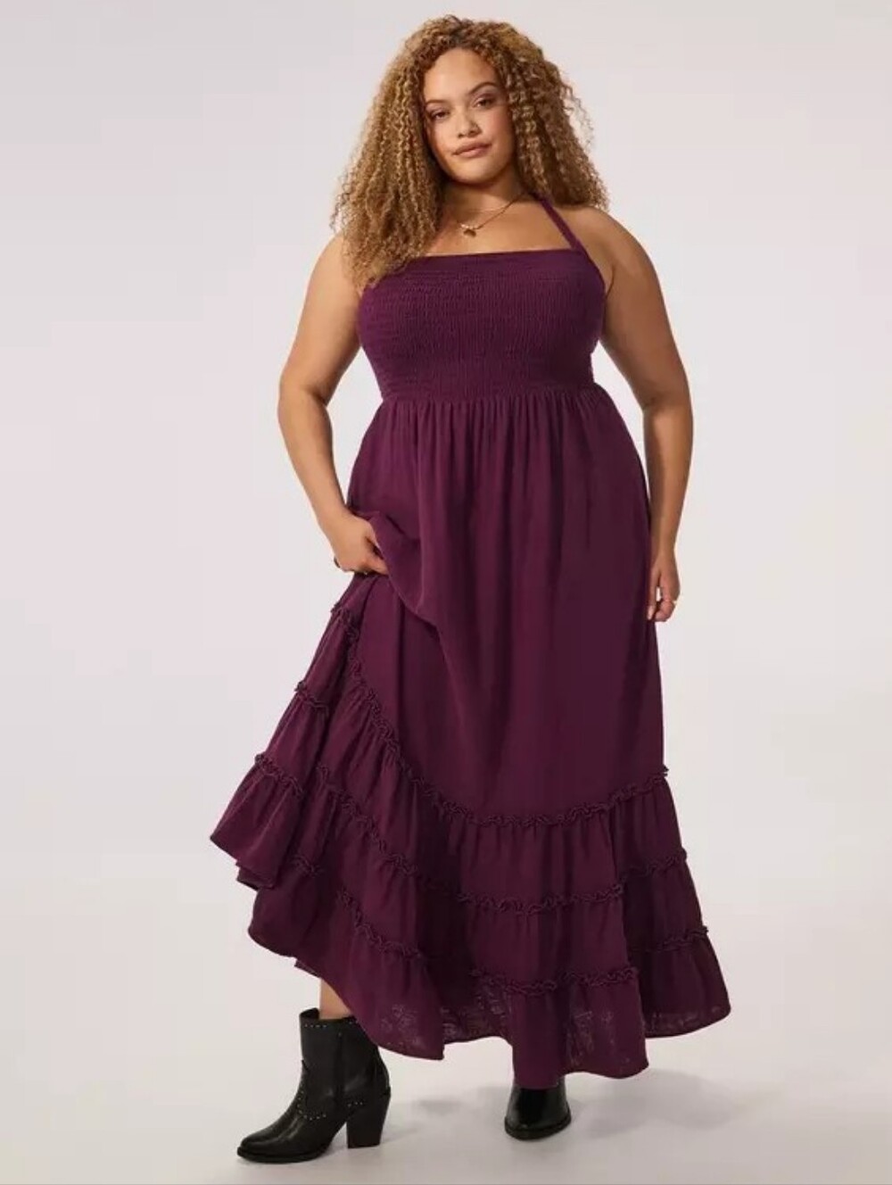 Torrid Festi Purple Cotton Smocked Halter Maxi Dress Women's Plus Size 3X Nwt